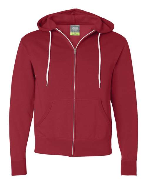 Independent Trading Co. Sweat à Capuche Léger Unisexe à Fermeture Éclair Complète, TP, Rouge