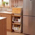 thumbnail image 2 of Costway 3 Pcs Bacs de Rangement sur Roulettes avec Couvercle Qui Reste Ouvert pour Cuisine Chambre Buanderie Garde-Robe Blanc + Naturel, 2 of 9