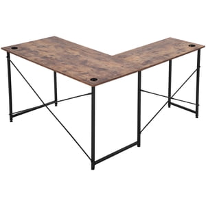 Bureau d'ordinateur en forme de L, bureau d'angle Table de jeu Bureau d ́ordinateur en formes de L Bureaux de jeu avec grand bureau pour la maison, Brown