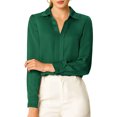 thumbnail image 1 of INSPIRE CHIC Chemises Élégantes pour Femmes Col en V Col Pointu Manches Longues Blouse Satin Lisse 2TG Vert, 1 of 8