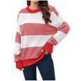 thumbnail image 1 of Womens Sweaters Pullover Sweaters for Women Fall Color Block Stripe Long Sleeve Ribbed Knit Sweater Loose Crew Neck Soft Pullover Winter Clothes S-34 Red-a S, 1 of 8