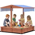 thumbnail image 1 of Outsunny Wooden Sandbox with Cover, Adjustable Canopy, Dark Brown, 1 of 10