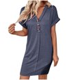 thumbnail image 4 of Ovzne Robes d'Été pour Femmes 2025 Robe d'Été Mode pour Femmes Décontractée Couleur Unie Manches Courtes Robe à Col en V Robe Grande Taille Manches Courtes Liquidation, 4 of 7