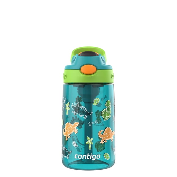 Refurbished Contigo Kid's 14 oz Aubrey AutoSpout Straw Water Bottle, Juniper with Dino Graphics