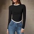 thumbnail image 2 of Timegard Hauts de Sortie pour Femmes Col Ras du Cou Manches Longues Couleur Unie Ajusté Confortable Hauts Courts Décontractés Mode, 2 of 5