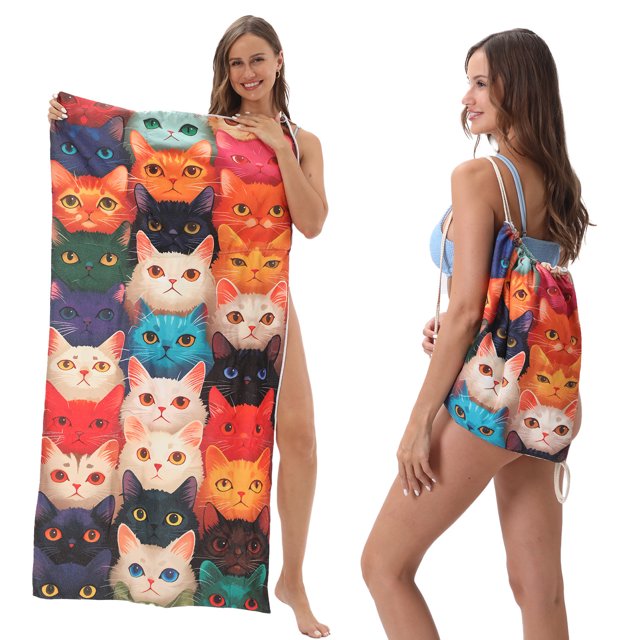 Foldable Beach Towel Printed Bath Towel All-in-one Beach Towel All-in-one Bag For Storage