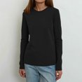 thumbnail image 4 of MeetoTime T-Shirt à Manches Longues en Coton pour Femmes, Col Rond Basique, Couleur Unie, Chandail Confortable, 4 of 5