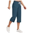 thumbnail image 1 of AherBiu Womens Capris for Summer Cotton Linen High Waisted Drawstring Cropped Pants Loose Lounge Capris Trousers, 1 of 6