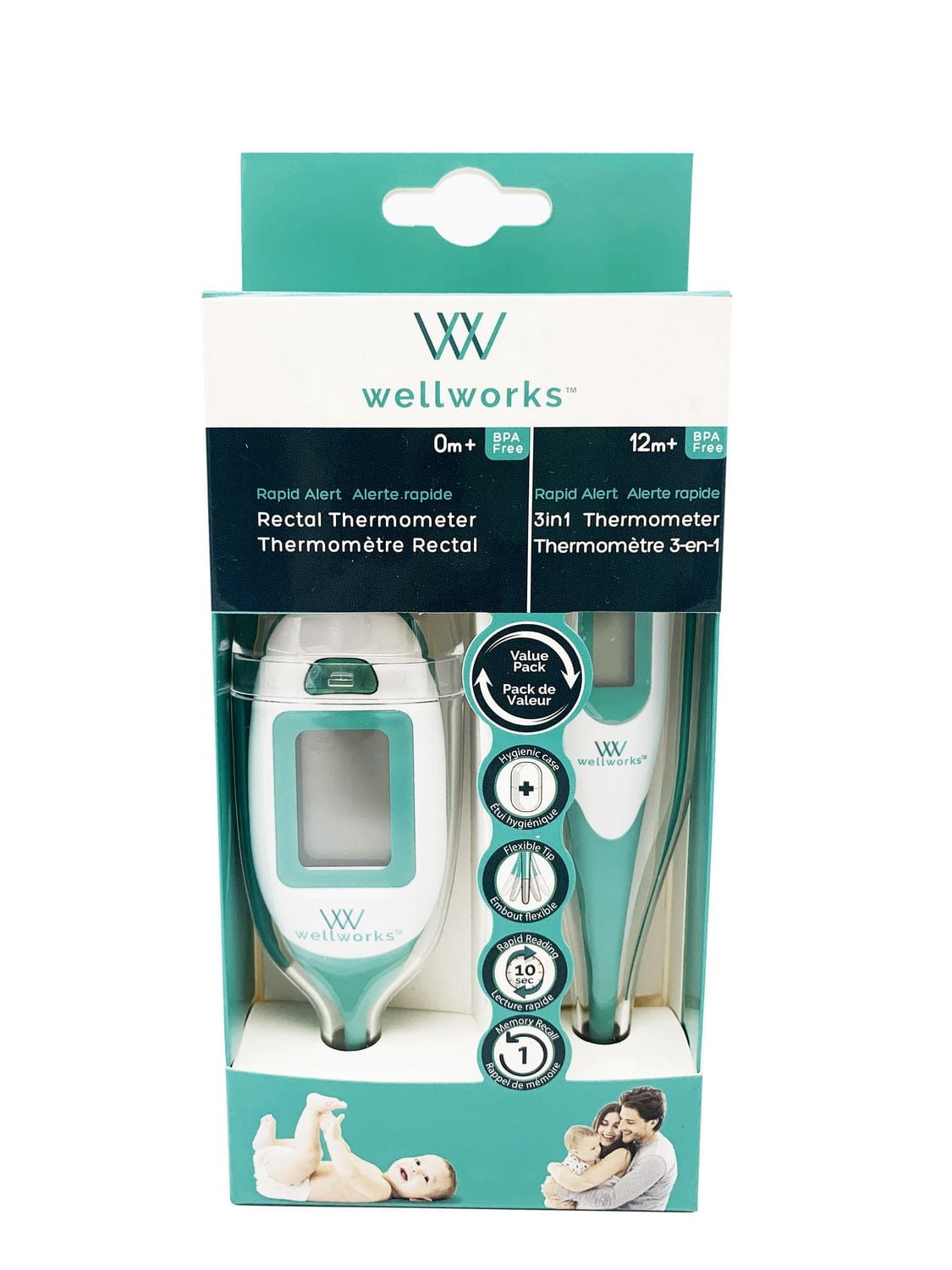 Thermomètre rectal et numérique 3 en 1 Wellworks™ Combo Rapid Alert | À partir de 0 mois