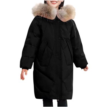 Posijego Girls Puffer Coats Plush Hooded Long Sleeve down Jackets Big Girls Warm Outerwear with Pockets