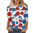 thumbnail image 2 of Frostluinai T-Shirt Patriotique pour le Memorial Day Hauts pour Femmes Col Rond Manches 3/4 Hauts de Détente Grande Taille T-Shirts Floraux Rouge Blanc et Bleu, 2 of 5