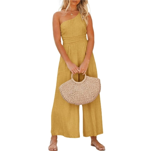 Women Romper Sleeveless Off-Shoulder Neck Wide-Leg Trousers