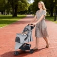 thumbnail image 4 of Gymax Poussette pour Animaux Pliable, Chariot pour Chat Réglable avec Auvent Ajustable, 3 Roues Amortissantes, Gris, 4 of 10