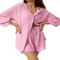 thumbnail image 2 of Summer Women Casual Two Pieces Tracksuit Half Sleeve Button-Down Shirt High Waisted Shorts Set, 2 of 6