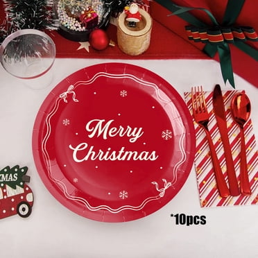 Boovnll Décorations de Noël, 10 Pcs Assiettes en Papier de Noël Fournitures de Fête Assiettes Jetables pour Déco Fournitures de Fête de Noël, Décorations de Sapin de Noël, Déco de Noël