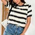 thumbnail image 2 of Plebaso T-Shirts à Rayures pour Femmes à Manches Courtes Col Ras du Cou T-Shirts Décontractés à Blocs de Couleur Amples Confortables Blouses, 2 of 7