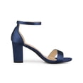 thumbnail image 3 of BLISSFUL STEP Women's Shoes Satin Chunky High Heel Ankle Strap Open Toe Sandals  Navy Blue 9, 3 of 6
