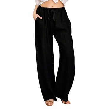 Ketyyh-chn99 Ladies Pants Casual Womens Cargo Pants Ladies Trousers Solid Color High Waist Pant Casual Summer Wide Leg Bottoms Black,L