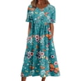 thumbnail image 2 of DPTALR Women Summer Printing Causal Round Neck Short Sleeve Vacation Pockets Dress, 2 of 5