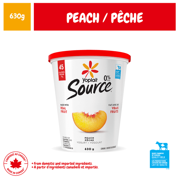 Yogourt traditionnel onctueux Yoplait Source 0 %, pêche, sans sucre ajouté, 630g