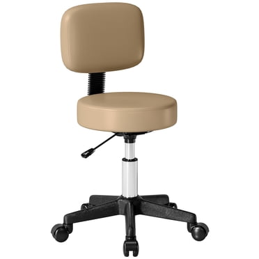 HOMCOM Adjustable Rolling Stool, PU Leather Swivel Drafting Stool, Brown