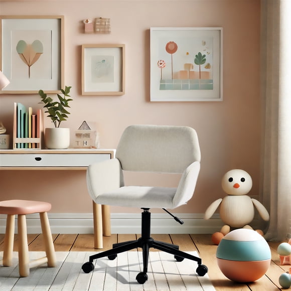 Homy Casa Swivel Desk Chair, Adjustable Ergonomic Office Chair, Beige Chenille Fabric