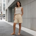 thumbnail image 4 of LVHAOGJOB Womens Plus Size Shorts with Pockets Summer Elastic Waist Cottton Linen Drawstring Loose Shorts Pants for Ladies Solid Color, 4 of 8