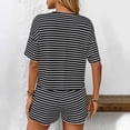 thumbnail image 3 of Striped 2 Piece Sweater Set for Womens Summer Short Sleeve Tops Loose Matching Shorts Lounge Sets Tracksuit, 3 of 5
