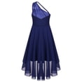 thumbnail image 2 of TSSOE Robe pour Fillettes Demoiselle d'Honneur Junior pour Mariage Froncée à une Épaule Fête Ourlet Haut-Bas Robe de Bal Bleu Marine 14, 2 of 7