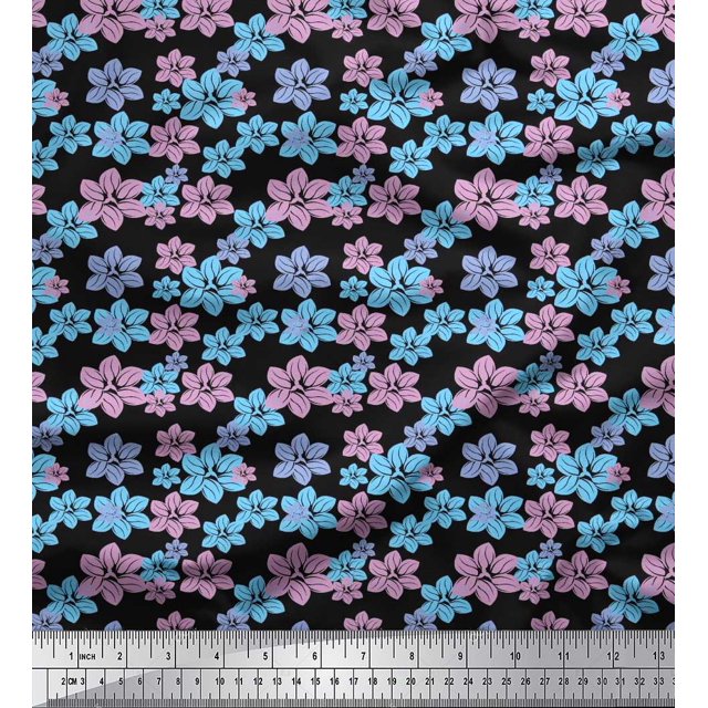 Soimoi Silk Fabric Artistic Floral Print Fabric by Yard 42 Inch Wide