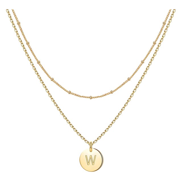 SIfdSeng Women's Fashion Heart Letter Necklace 26 Letters Circular Double Layer Neck Chain