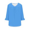thumbnail image 5 of Timegard Hauts Grande Taille pour Femmes Col en V Froncé à Volants Manches 3/4 T-Shirts Confortables Décontractés Amples, 5 of 5