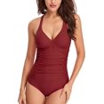 thumbnail image 2 of Women's One Piece Swimsuits Ruched Tommy Control Swimwear V Neck Sexy Back Crossover Swimming Bathing Suits, 2 of 6
