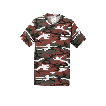 Gravity Threads T-Shirt Camouflage en Coton de Base pour Hommes - Camouflage Rouge - 4X-grand