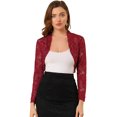 thumbnail image 1 of INSPIRE CHIC Cardigan Court Ouvert à l'Avant à Manches Longues en Dentelle Florale Transparente pour Femme, 1 of 6