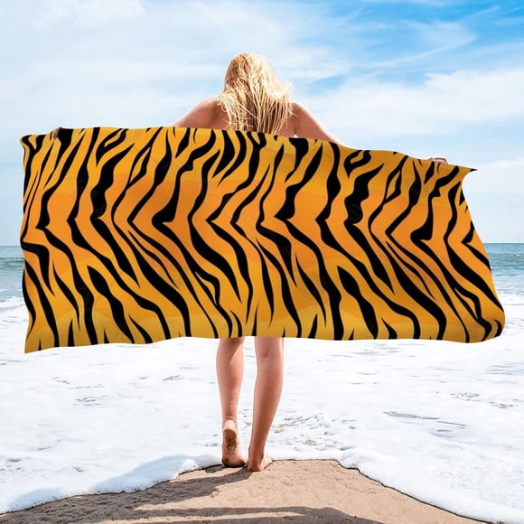 TopLLC Serviette de Plage en Microfibre, Serviette de Plage Sans Sable à Imprimé Rayures de Tigre, Serviettes de Bain Légères Super Absorbantes à Séchage Rapide, Douces, Fines et Respirantes, Serviette de Sport pour Camping, Vacances, Natation (30"x59 Pouces)