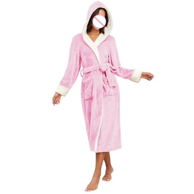 Penkiiy Womens Robe Long Kint Bathrobe Lightweight Soft Robes Ladies Bath Robe XL Pink