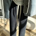 thumbnail image 4 of LSLJS Pantalon Grand pour Femmes avec Cordon de Serrage, Taille Haute Drapée, Coupe Droite Ample, Pantalon Droit Tricoté Décontracté, 4 of 7