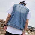 thumbnail image 4 of Men Lapel Sleeveless Denim Jacket Washed Loose Fit Casual Waistcoat, 4 of 4
