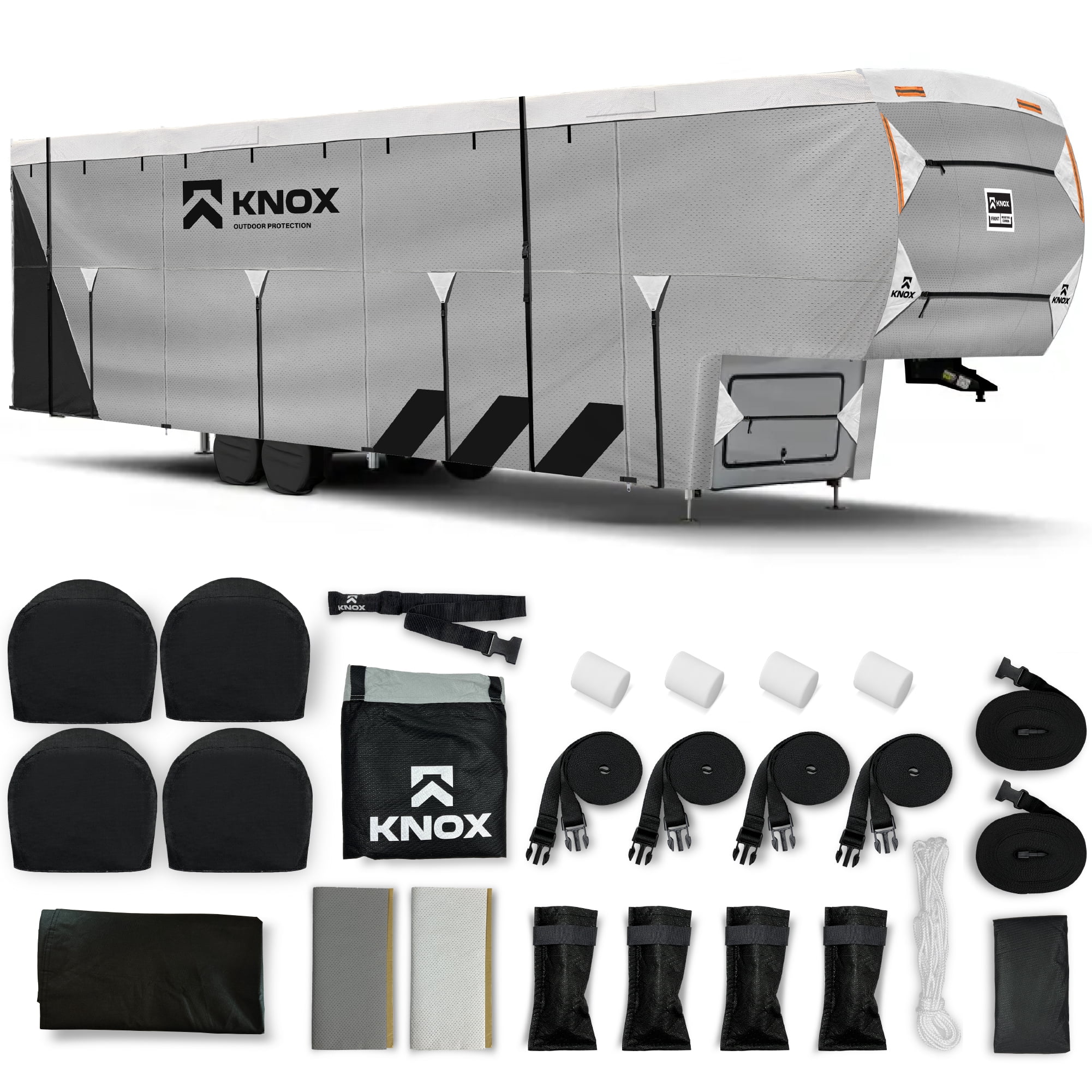 KNOX Housse de Cinquième Roue de 2e Gén., Tissu APEX Anti-Déchirure, Convient aux Roulottes, aux VR Ou aux Autocaravanes - la Housse pour Caravane Comprend des Housses de Roues, une Housse d'Échelle et des Housses de Gouttières - Taille 20-23 Pi