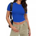 thumbnail image 2 of Yuyuzo Hauts de Sortie pour Femmes Manches Courtes Haut Court Col Rond T-Shirts Basiques Ajustés Extensibles, 2 of 7