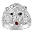 thumbnail image 1 of RYLOS Rings Sterling Silver Lion Head Ring Black Diamonds Eyes & Gemstone Mouth Fun Designer Rings Garnet  Jewelry Size 11, 1 of 7