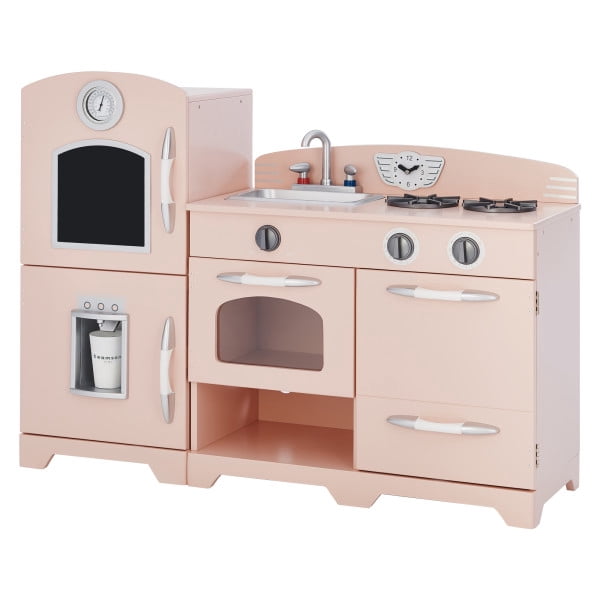 Teamson Kids Cuisine en Bois avec Accessoires de Réfrigérateur Jeu de Rôle Cuisine Rose