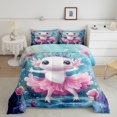 thumbnail image 2 of Erosebridal Girls Axolotl Comforter Sets Full Size, Stars Print Reversible, Soft 3-Piece, 2 of 6