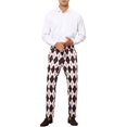 thumbnail image 2 of INSPIRE CHIC Men's Pant Diamond Plaid Pattern Regular Fit Color Block Suit Trousers 34 Black White, 2 of 6
