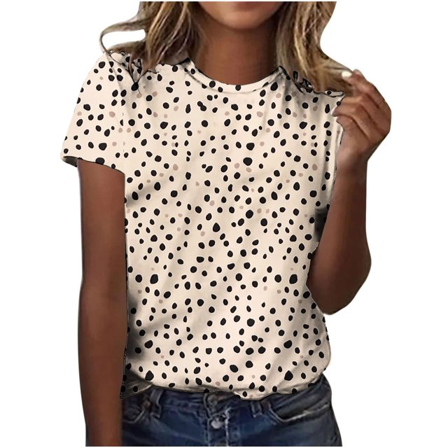 Pisexur Hauts d'Été pour Femmes, Blouses Habillées Décontractées pour Femmes, Hauts à la Mode pour Femmes, Chandail Décontracté Imprimé à Manches Courtes Col Rond, Grande Taille pour Femmes Multicolore, m