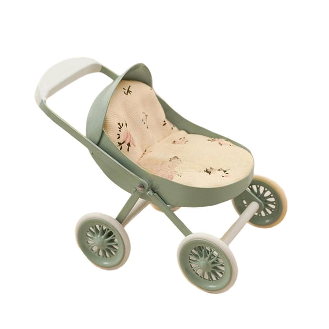 Siruishop Poussette Miniature Jouet Simulation Mobilier de Maison de Poupée pour Bébé Cadeau d'Anniversaire Vert