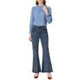 thumbnail image 2 of INSPIRE CHIC Blouse Imprimée à Col Montant Volanté à Smocks à Manches Longues pour Femme P Bleu Gris-Cœur, 2 of 8
