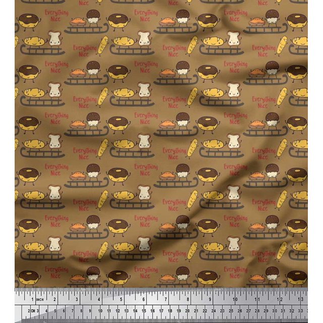 Soimoi Moss Tissu Georgette Traîneau, Pain & Hot Dog Imprimé par Yard 42 Pouces de Large