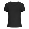 thumbnail image 3 of AherBiu Hauts Côtelés pour Femmes Été Col Ras du Cou Tricoté Manches Courtes Extensible Coupe Ajustée Hauts de Sortie T-Shirts Chemises, 3 of 5